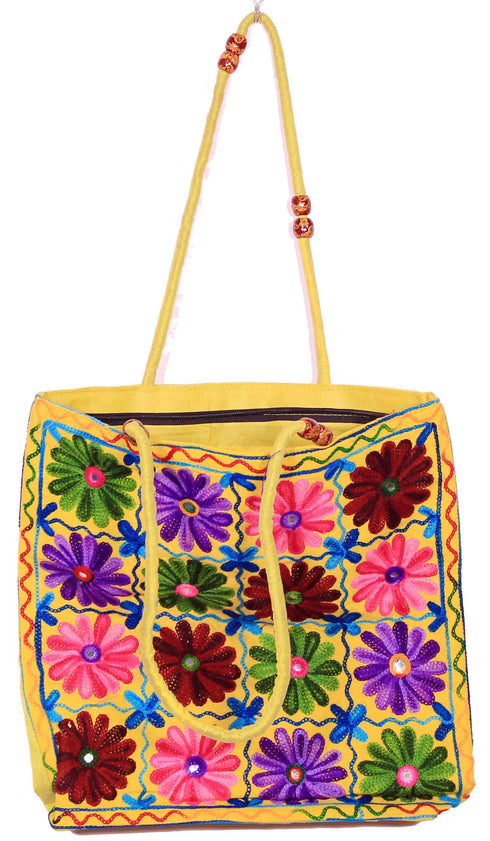 Lemon Yellow Multi Color Hand Made Shoulder Bag